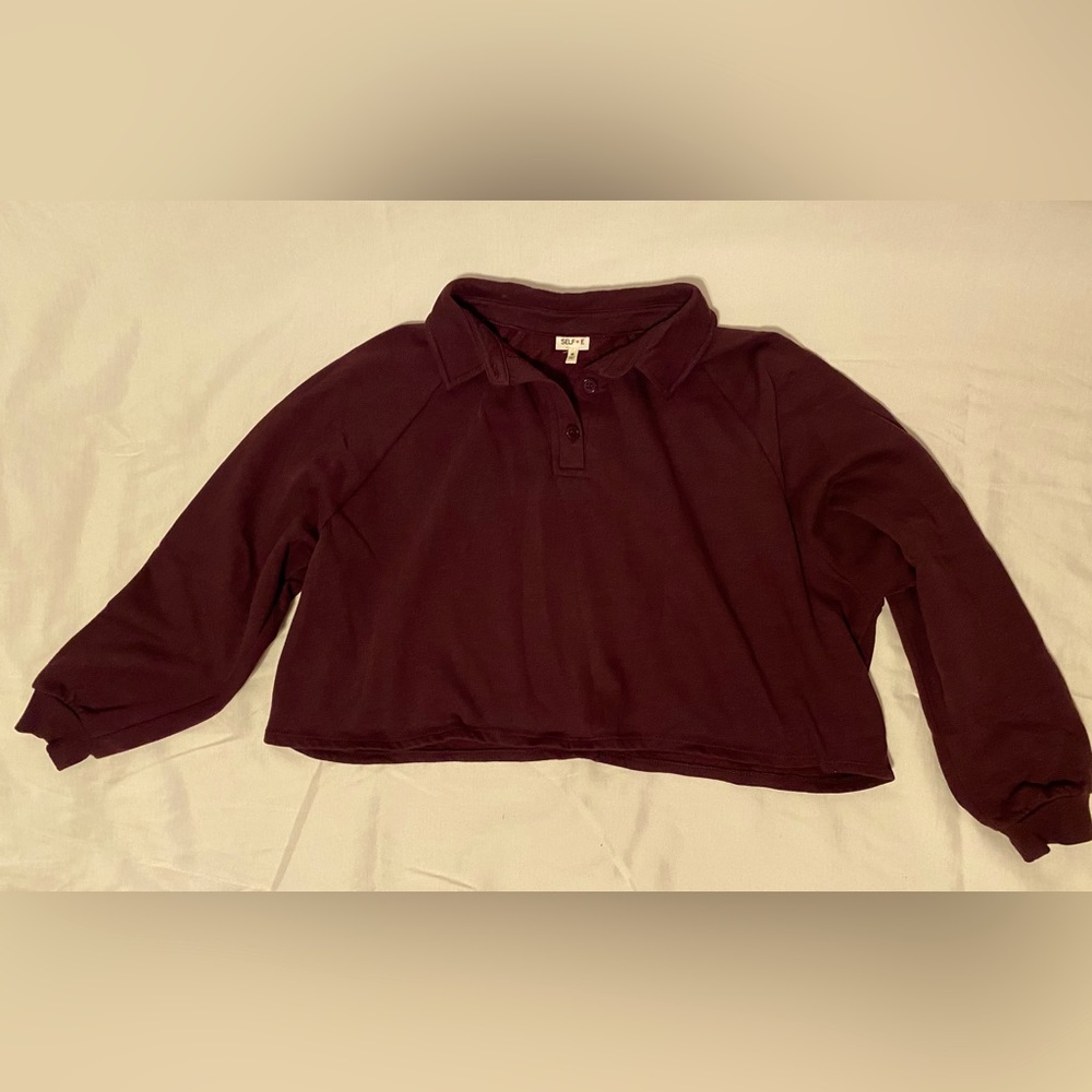 Self Esteem Juniors' Cropped Polo/Henley Sweatshirt Size Medium